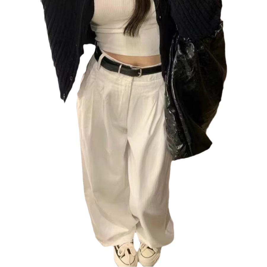 White wide leg jeans for women autumn and winter 2023 New loose slimming high waist draping straight mop pants wholesale