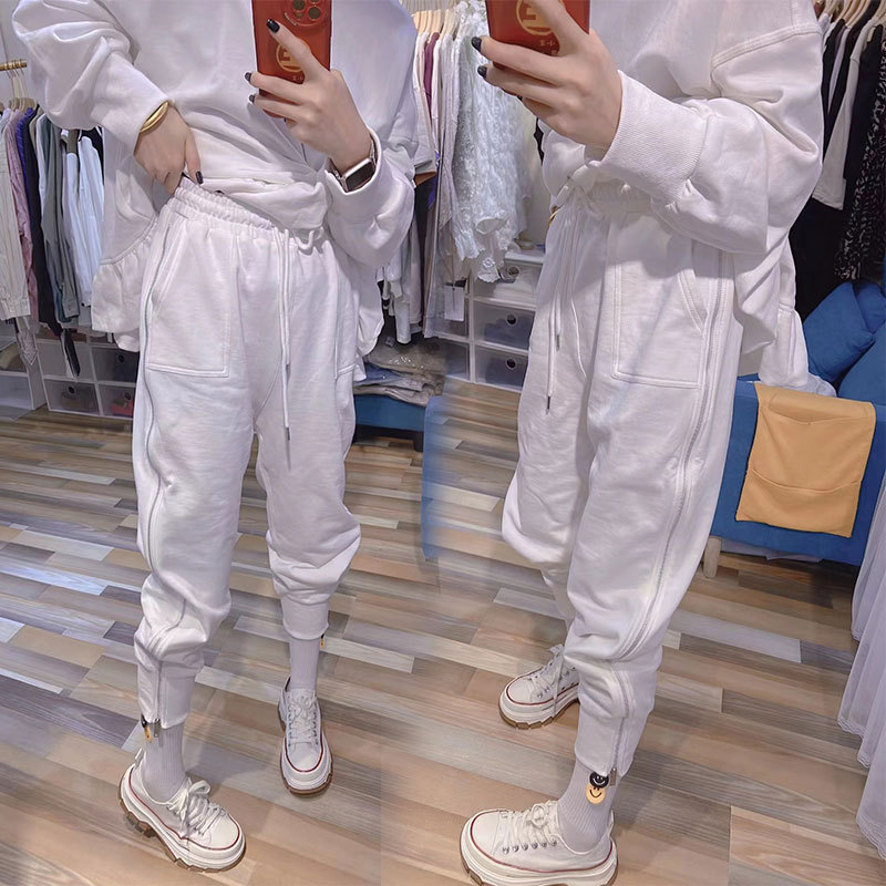 Oversize 1.00 kg-150.00 kg Chubby M Spring Wear Side Zipper Pants Women's Korean Style Casual Sports Loose Pants Trendy