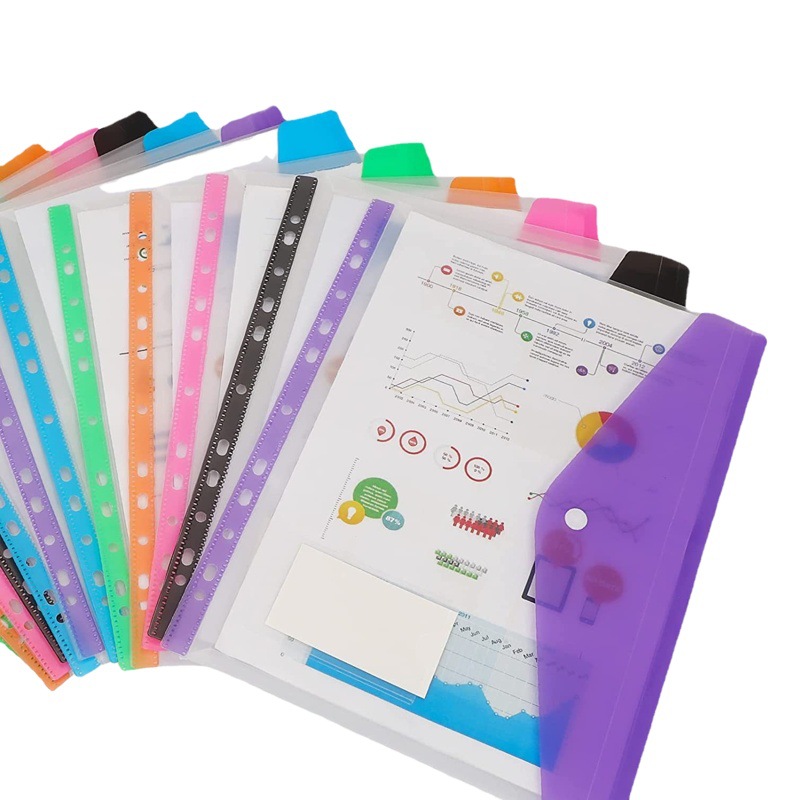 Amazon's Popular A4 Transparent Snap File Bag, Two-Tone 11-Hole Folder, Waterproof Office Document File Bag