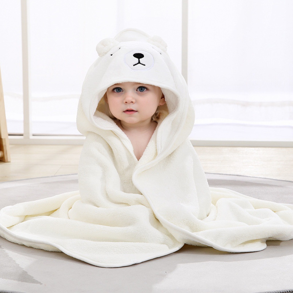 Picture of Baby Cartoon Bag Blanket Coral Fleece Absorbent Children's Bath Towel Embroidered Blanket with Hood Cloak Soft Newborn Blanket