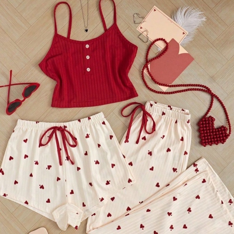 2025 Spring/Summer New Sweet Style Three-Piece Sexy Loungewear Women's Cross-border Plus Size Printed Pajamas European and American Bestseller