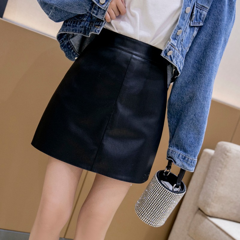PU Leather Skirt Women's 2023 Autumn and Winter New Black Petite A- Line Skirt High Waist Slimming Elegant Hip Skirt