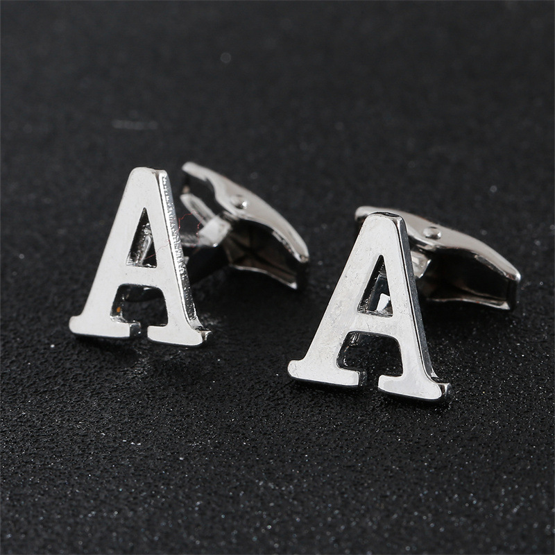 Picture of Cross-Border Specially Designed for Silver 26 English Letters Glossy Men's Cufflinks Manufacturer Wholesale Personalized French Shirt Cufflinks