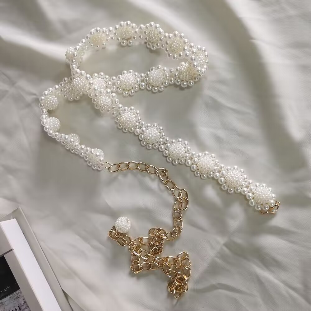 Picture of Pearl waist chain Women's decorative thin belt simple all-match with dress fur decorative fashion small belt skirt