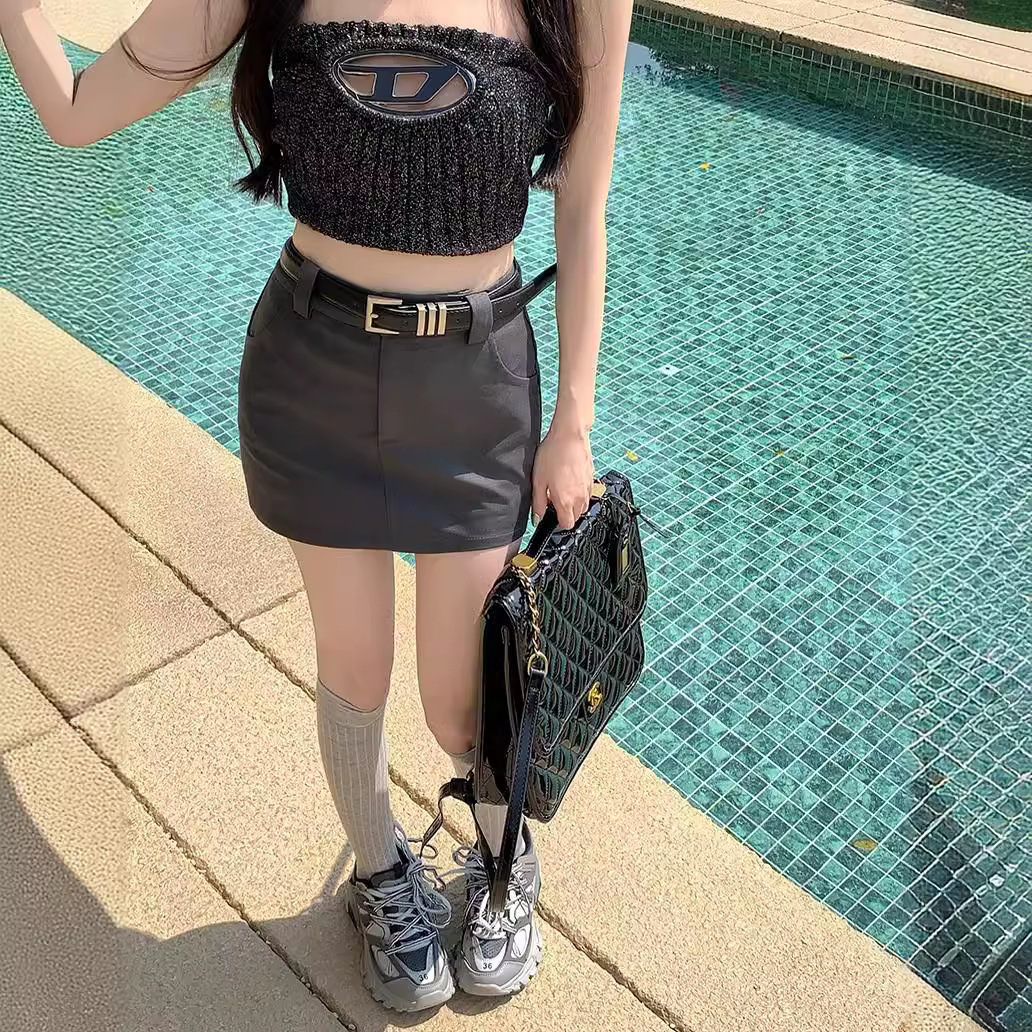 Pure Desire Style A- line Skirt Suit Skirt Women's New Summer High Waist Gray Skirt Hip Skirt Slimming Skirt