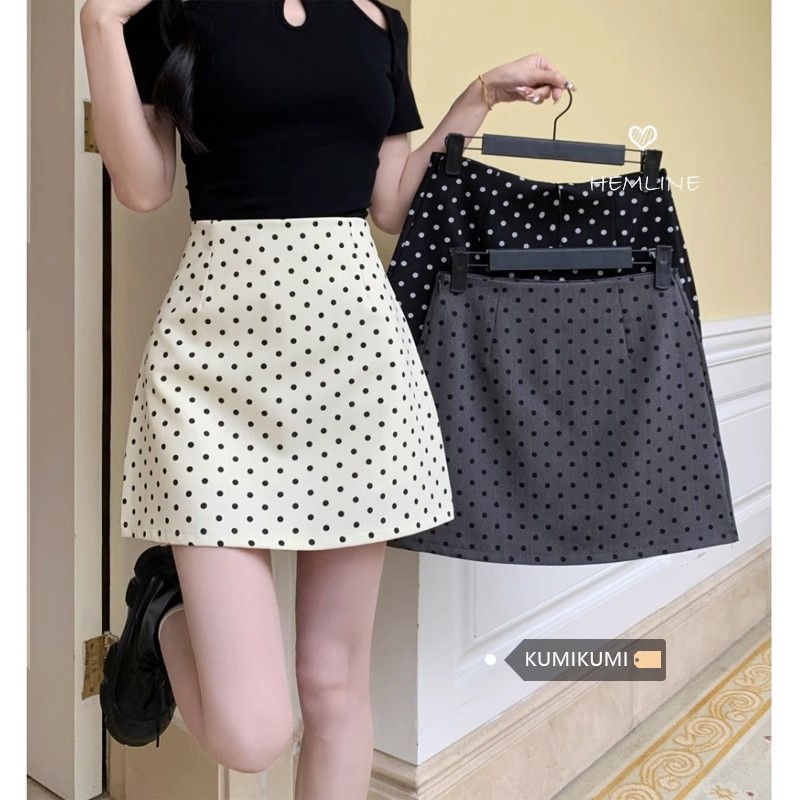 Picture of French Style White Polo Dot Skirt Black Skirt Grey Women's Spring and Autumn A- line Skirt Hip Skirt 2024 New Skirt