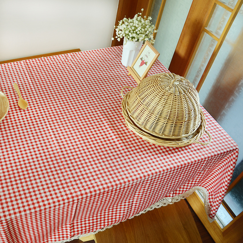 Red Plaid Cotton and Linen Tablecloth Fabric Rectangular Round Tablecloth Household Coffee Tablecloth Coffee Table Cloth
