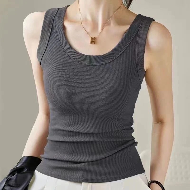 Picture of Douyin's Popular Women's Threaded Vest Women's Sports Slim Inner and Outer Wear Slimming Spring and Summer New Slim Bottoming Shirt