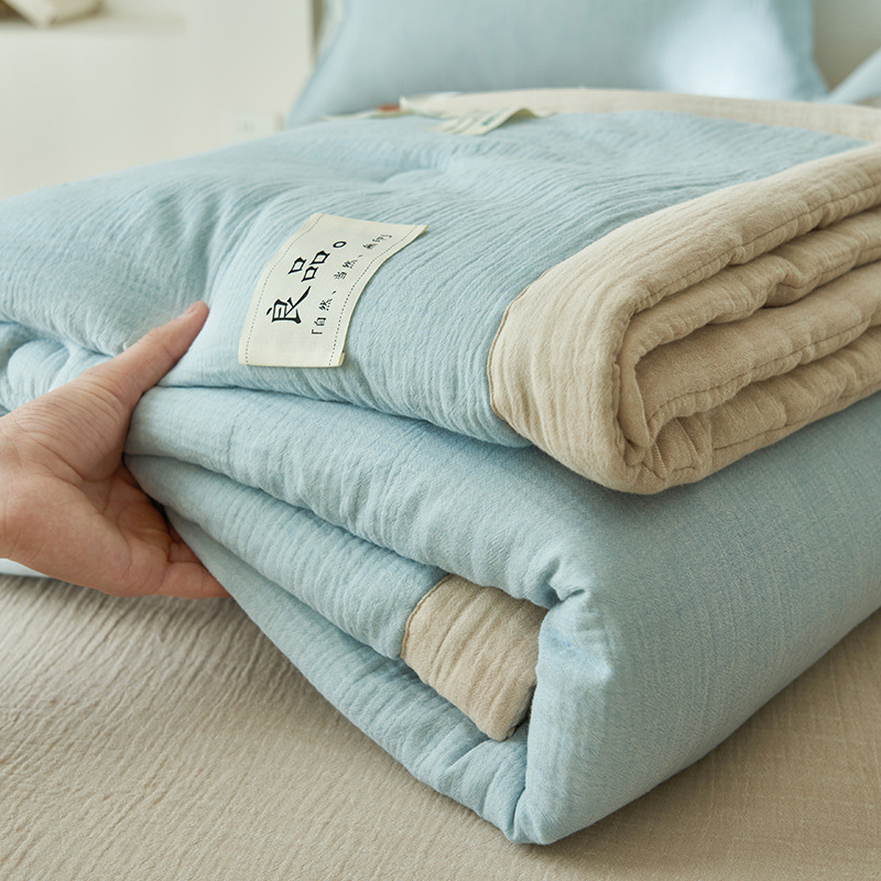 Picture of 2025 new class a double-layer yarn good soybean summer quilt four-piece set 100*150cm single summer quilt double-layer yarn-
