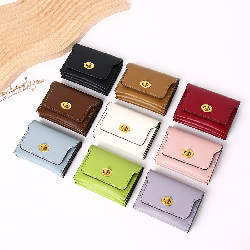 2024 Cross-border New Wallet Solid Color Card Bag Women's High-end Retro Lock Ins Multi-card Coin Purse Bag