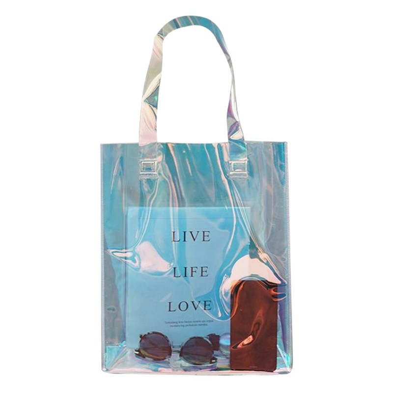 Portable Laser pvc Bag Printed Phantom Cyber Celebrity pvc Handbag Plastic Transparent Shopping Storage Bag Printable