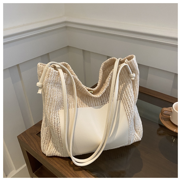 Straw Large Bag Women's 2024 Spring and Summer New Mori Casual Shoulder Bag Retro Pastoral Tote Bag