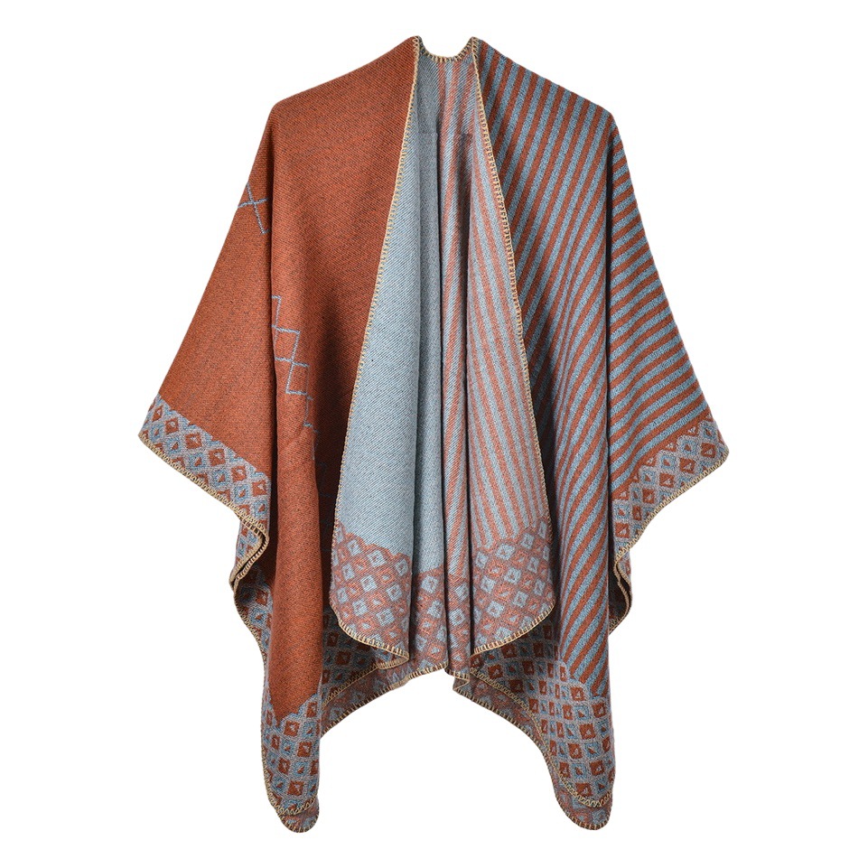 New Women's Scarf Autumn and Winter Striped Small Diamond Sweet Cloak South Korea Sunscreen Women's Warm Shawl