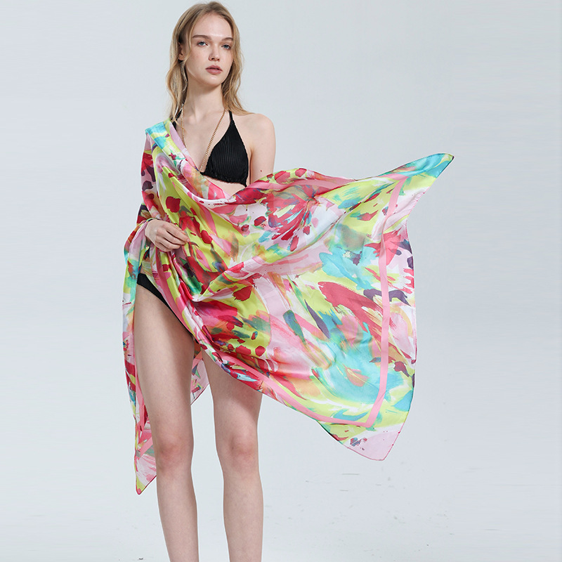 Spring and summer new sunshade holiday women's European and American fashion scarf silk elegant atmosphere decorative shawl beach clothes