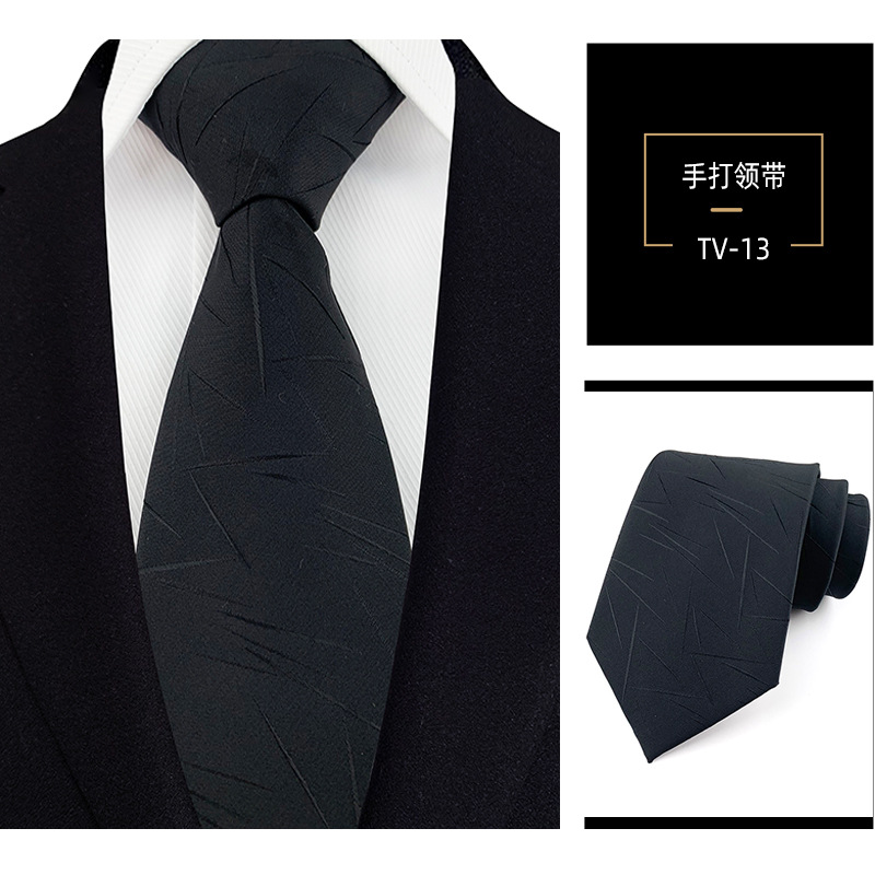 Picture of Men's Tie 8cm Hand Tie Polyester Professional Dress Interview Striped Tie Men's Red Bridegroom Wedding Tie