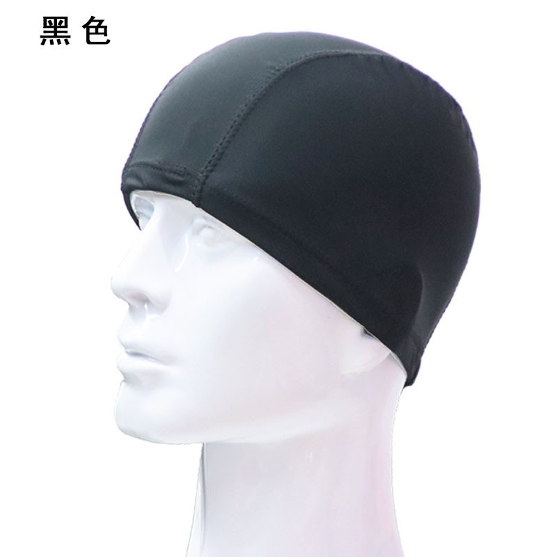 Picture of Factory Direct Sales Polyester Cloth Swimming Cap High Elasticity Adult Universal Pure Color Color Independent Packaging Cardboard Swimming Cap