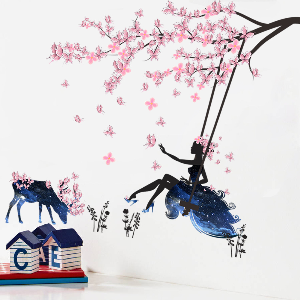 ZY110 Flower Fairy Plum Blossom Creative Landscape Wall Stickers Beauty Plum Blossom Branch Swing TV Background Wall Decoration