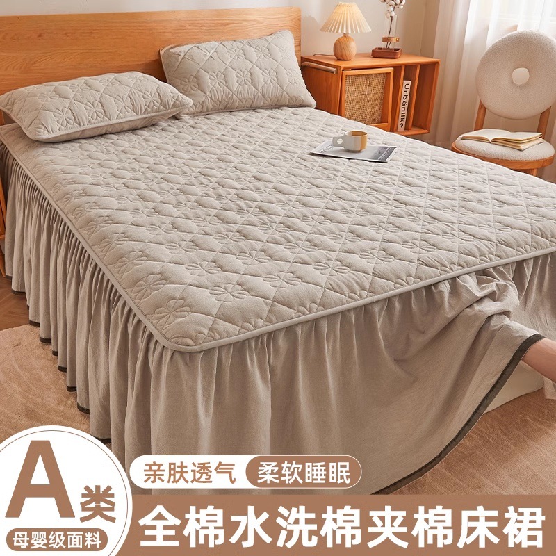 Thickened Cotton Washed Cotton Bed Cover Cotton Bed Skirt Single Piece Cotton Bed Cover with Skirt Hanging for All Seasons