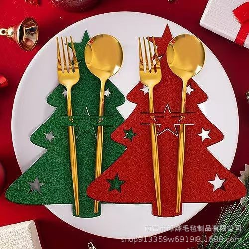 Spot Wholesale Felt Christmas Cutlery Set Cutlery Bag Christmas Tree Fork Spoon Cutlery Bag Decorative Table Mat Coaster