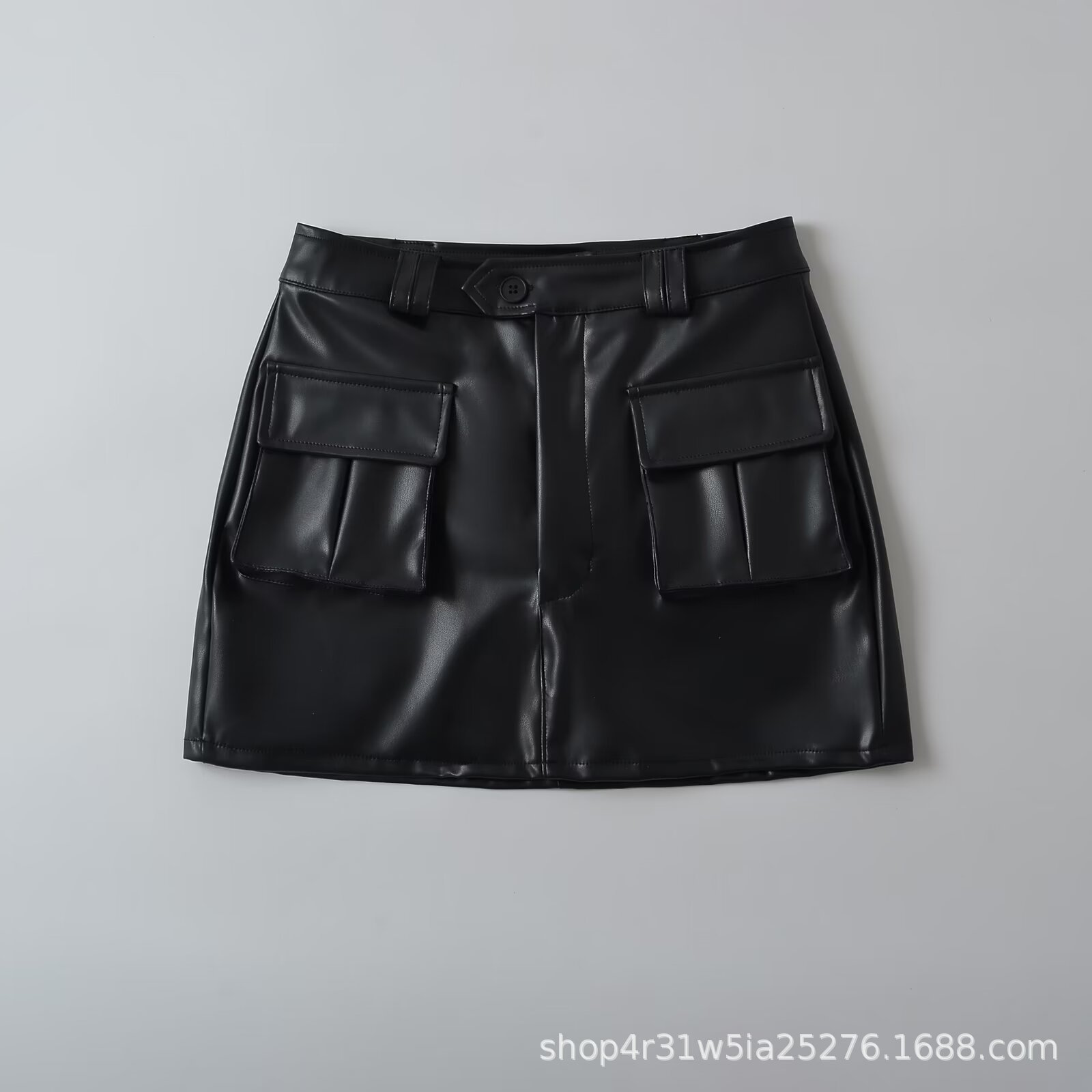 European and American 2024 New Summer Women's Clothing French Retro Slim High Waist Flap Pocket Pants Decorative Hip-Covering Imitation Leather Mini Skirt