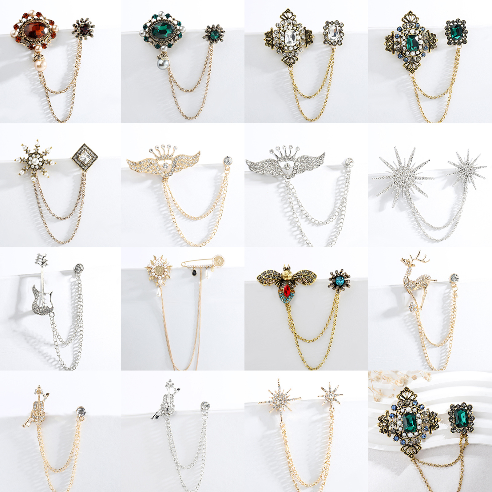 New Bee Mang Star Five-pointed Star Chain Brooch Crown Note Suit Accessories Long High-end Tassel Men's Collar Pin