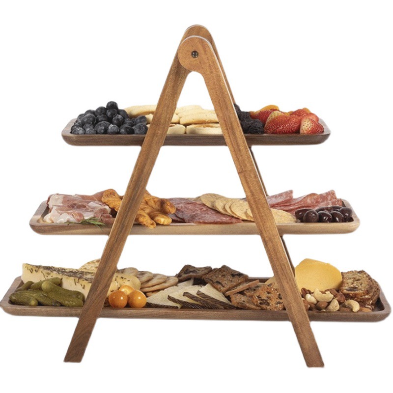 Picture of Acacia Mouton wood three-layer vegetable rack, wooden pallet storage rack, hot pot restaurant, dish organizing kitchen, hotel