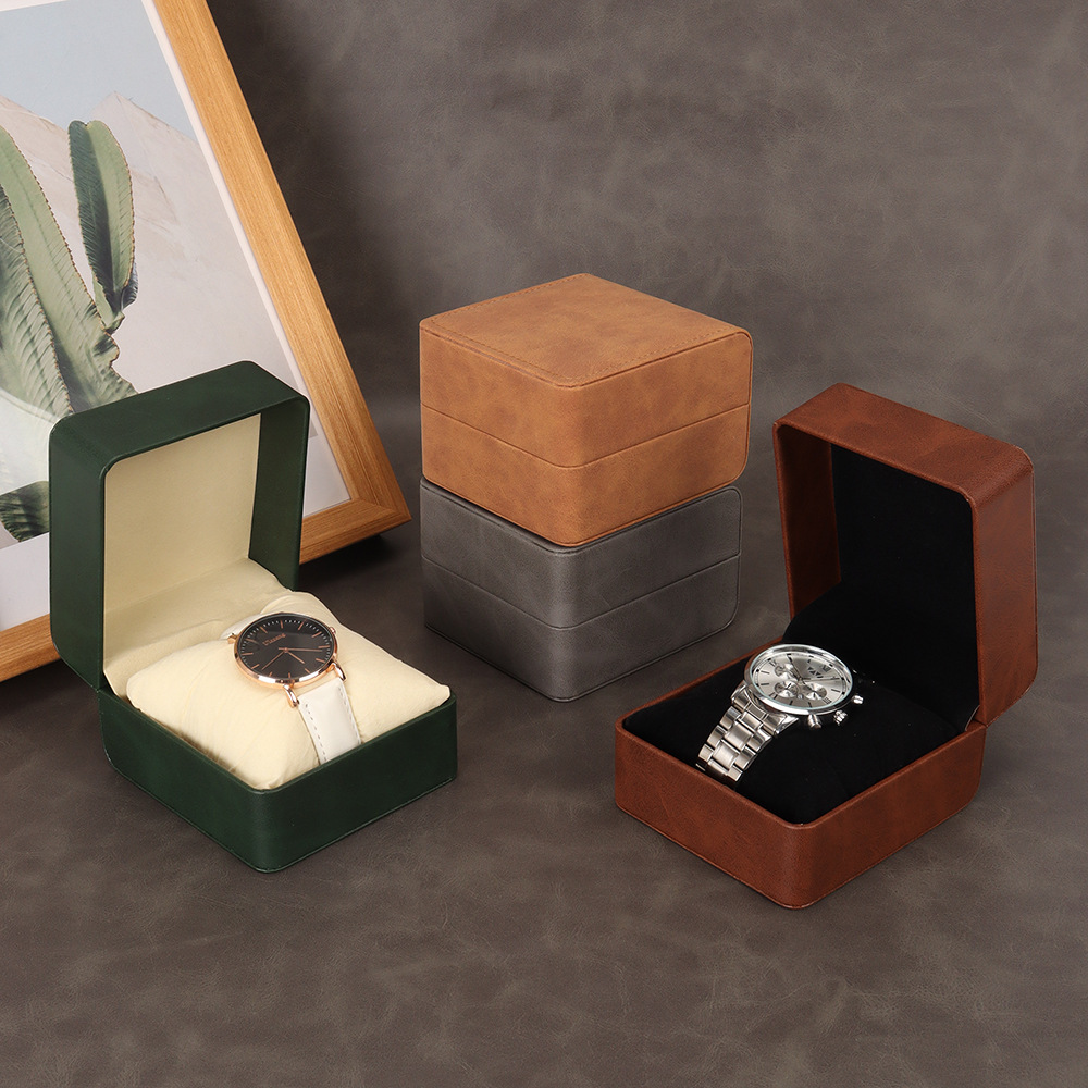 Pu Leather Watch Box Flip Watch Storage Box Live Jewelry Packaging Display Box Portable Gift Watch Box