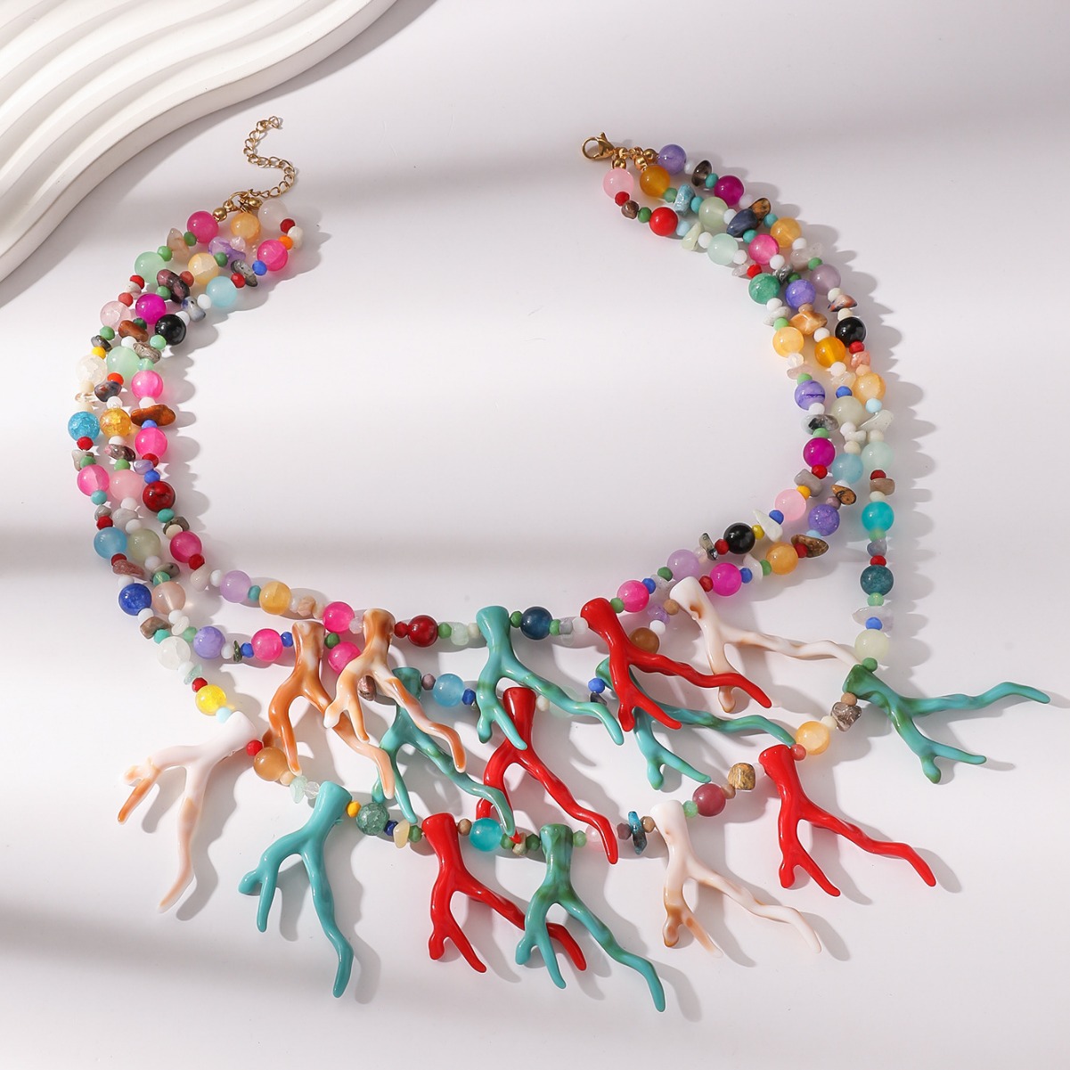 Picture of New European and American Fashion Personality Punk Decorative Necklace Vintage Exaggerated Multi-layer Coral Clavicle Chain