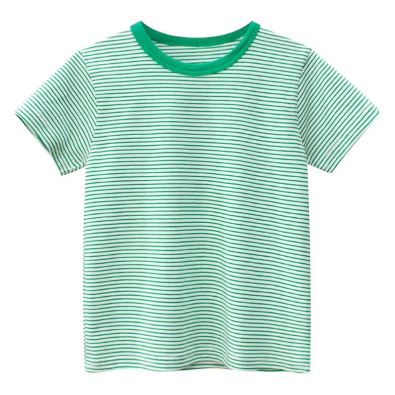 2025 Summer Korean Style Kidsren's Clothing New Product Kidsren's Short-Sleeved T-Shirt Stripesd Baby Clothes Bottoming Shirt Drop Shipping