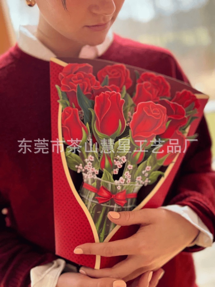 Picture of 3D Greeting Card Valentine's Day Mother's Day Paper Hand-Held Flowers Thank You Blessing Gift Manufacturer Wholesale Holiday Limited Edition