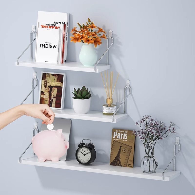 Picture of No-Drill Wall-Mounted Wrought Iron Living Room Entrance Wall Decoration Bedroom Wall Bookshelf Single Shelf Wall Storage Rack