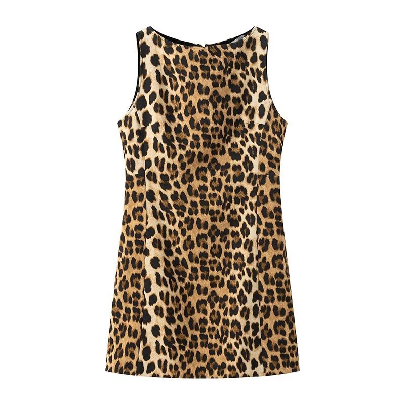 2024 summer new European and American cross-border women's sleeveless high waist animal print dress
