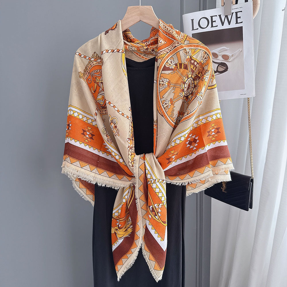 Picture of Noble Elegant 130cm Cotton and Linen Blended Square Scarf for Women, Light and Breathable, Exotic Style, Versatile Scarf, Warm Shawl