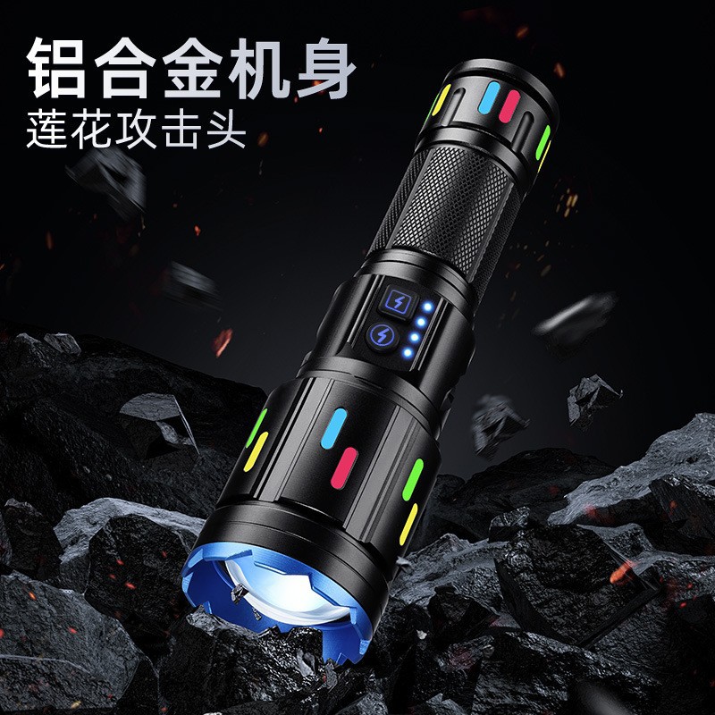 Picture of Cross-Border Pm60 Telescopic Zoom White Laser Bright Flashlight Outdoor Lighting Multi-Function Led Camping Style Flashlight