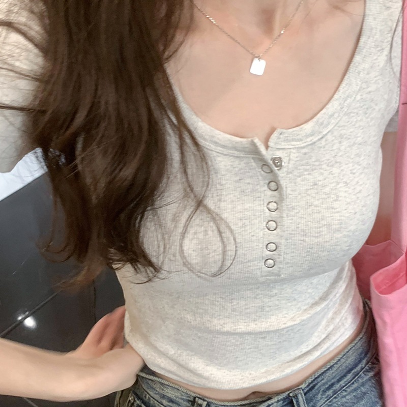 Pure desire style shoulder collar short-sleeved shirt women's summer design sense niche slim slimming hot girl button basic top