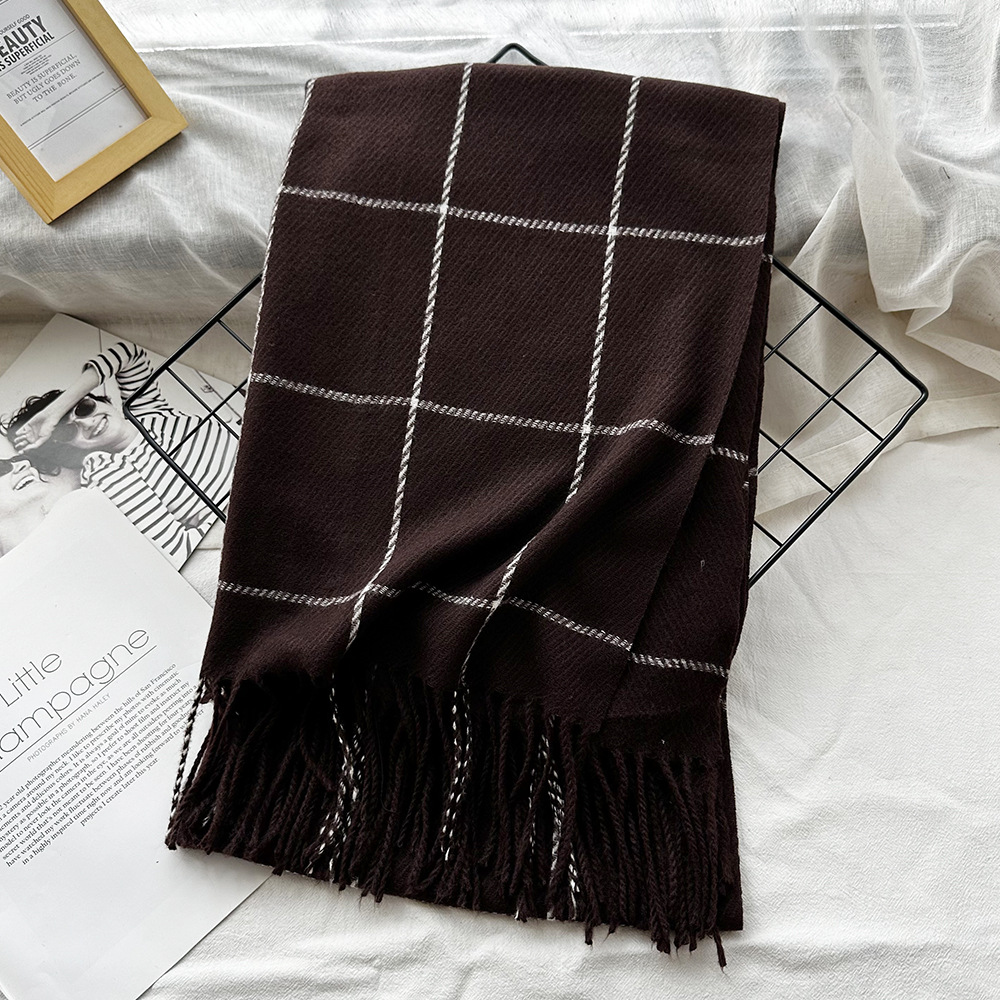 Picture of New Black and White Plaid Scarf Women's Korean Style Winter Warm All-match Imitation Cashmere Scarf Shawl High-end Couple Scarf