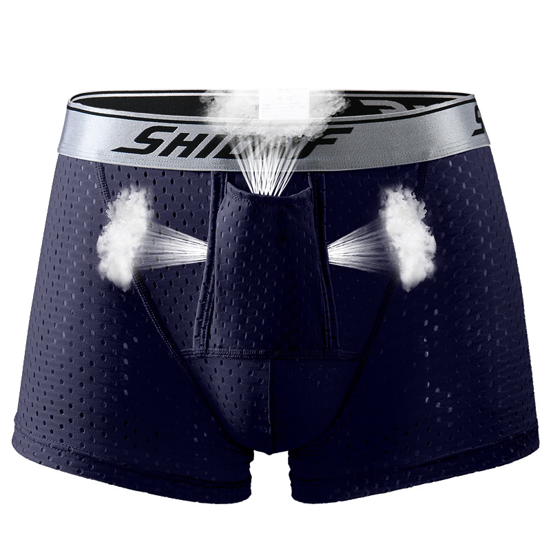 Picture of Men's Underwear, Men's Boxer Briefs, Ice Mesh Scrotum Support Bag, Bullet Upward Separation Physiological Large Size Boxer Briefs