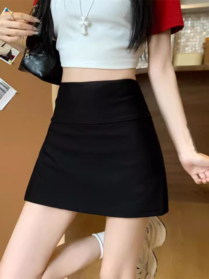 Spice Girls Black Skirt 2024 Spring and Summer Hip Side Slit Yoga Culottes Anti-Light Design Sense A- Shaped Sports Skirt