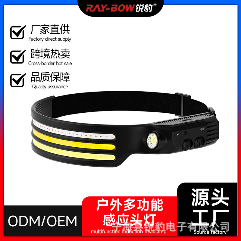 New cross-border mini waving induction head lamp multi-functional LED outdoor hiking night fishing COB strong light headlight