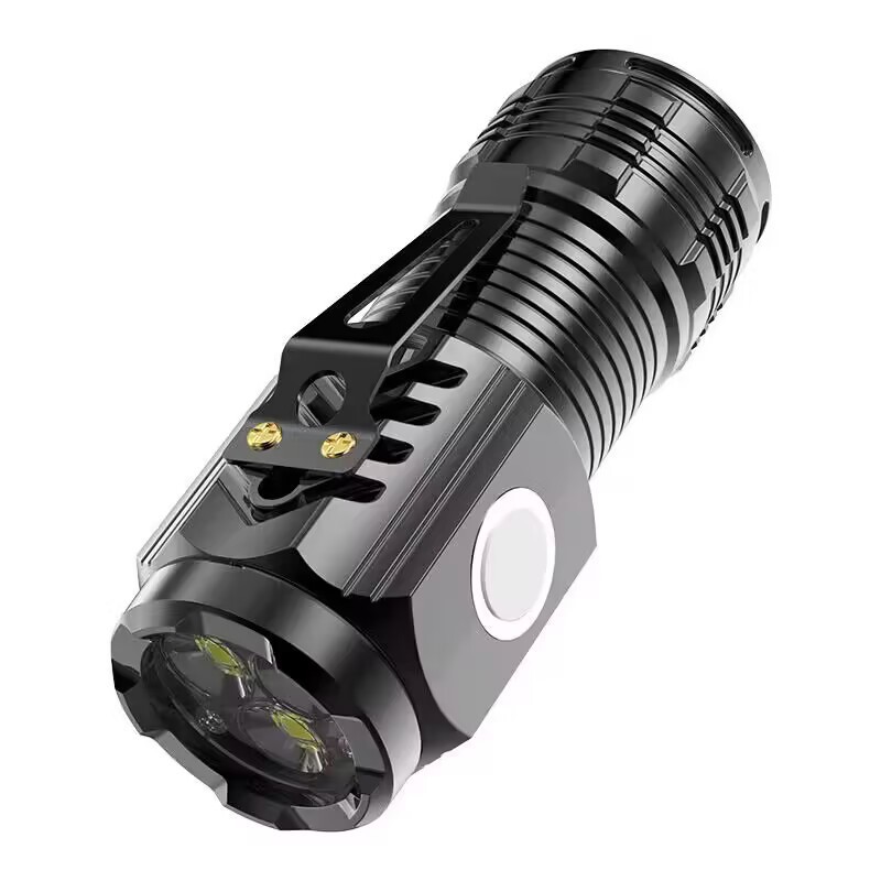 Led Three-Eye Strong Light Flashlight USB Rechargeable Multi-Function Ultra-Bright Long-Range Small Flashlight Outdoor Mini Portable Emergency