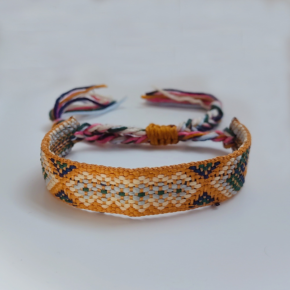 Picture of Colombian Style Ribbon Cotton Bracelet Women's Handmade Woven Ethnic Style Geometric Color Tassel Pure Lucky Hand Rope