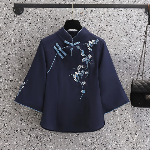 Picture of Republic of China Style Student Female Retro Autumn Embroidered Vertical Collar Buckle Chinese Zhongshan Suit Girlfriend Han Element Orchid Two-Piece Set