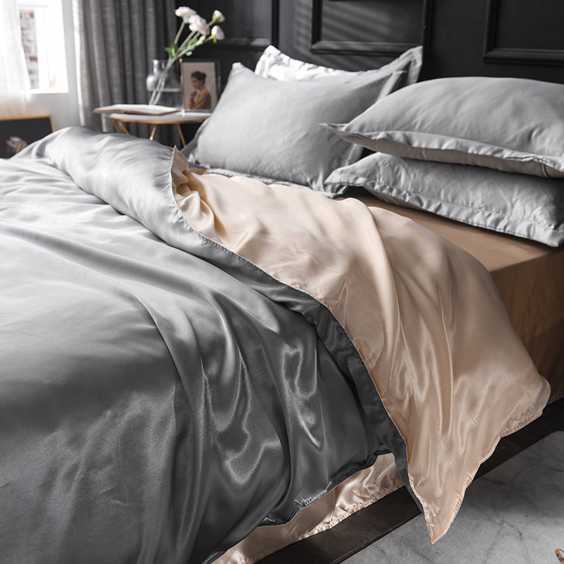 Picture of Summer solid color double-sided washed Ice Silk four-piece set silky color matching quilt cover sheets foreign trade cross-border bedding wholesale