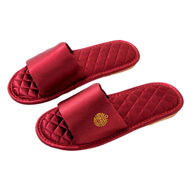 Summer wedding slippers Red couple's high-grade light luxury morning gown wedding festive wedding bow for men and women