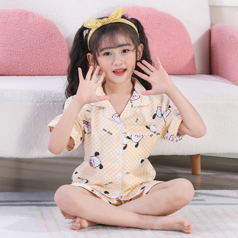 Picture of Cross-border Children's Pajamas Summer Thin Clouds Cotton Girls' Cute Cartoon Short-sleeved Shorts Set Middle and Large Children's Home Clothes