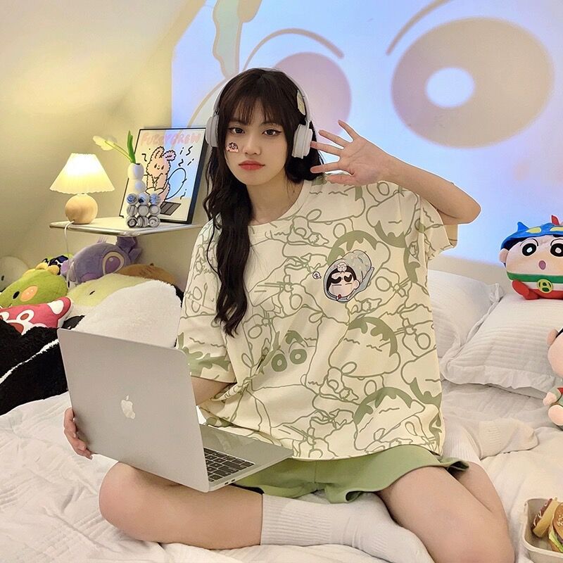 Picture of 2024 Summer Short-sleeved Pajamas Female Students Loose plus size Cute Home Clothes Two-piece Suit Spring and Autumn Summer