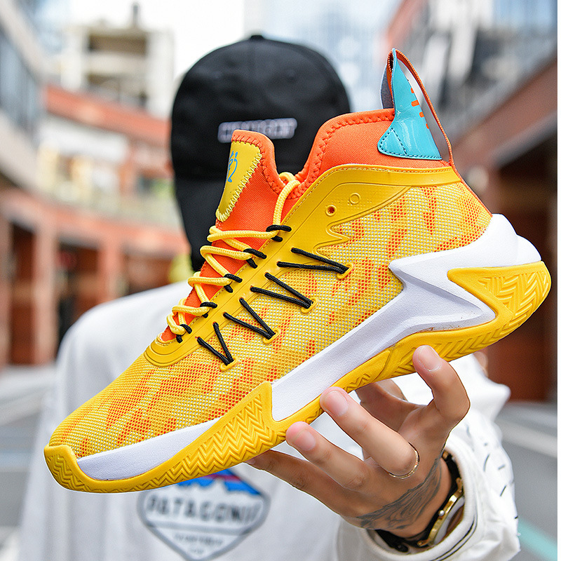 Flying Woven Basketball Shoes Men's Shoes Summer Mesh Breathable Student Running Shoes Soft Sole Shoes Sneakers Low-top Non-slip Sports Shoes