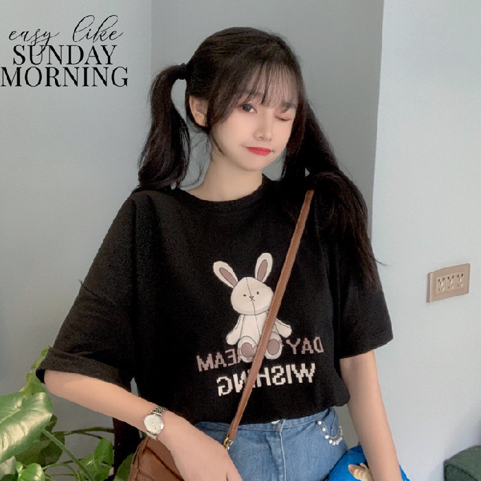 Cross-Border 2025 Spring and Summer New Internet Celebrity Short-Sleeved T-Shirt Loose Trendy Ins Super Popular Couple Style Harajuku Style Cartoon Top