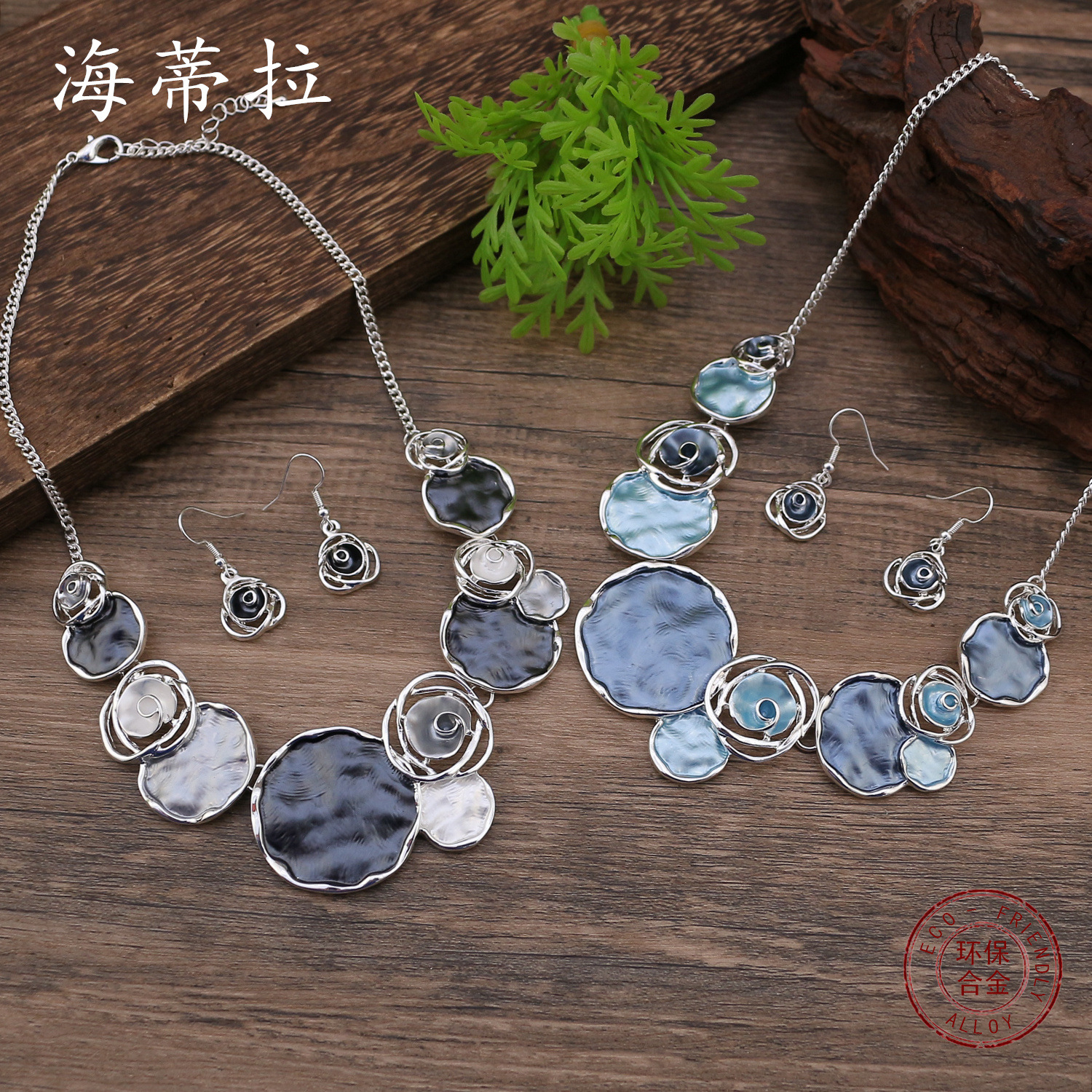 Picture of Cross Border Hot Sale Enamel Rose Earrings Necklace suit Women Valentine's Day High Sense Rose Necklace