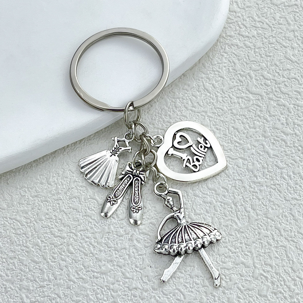 Ancient Silver Ballet Girl Dance Shoes Skirt Heart Keychain Simple ins Style Dance Club Small Gift Pendant